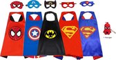 5-Pack -Verkleedkleding jongen / meisje-Superhelden pakket-Superman-Spiderman-Batman Cape + Masker