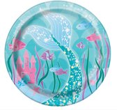 8x assiettes thème sirène/océan 18 cm - Vaisselle jetable - Fête des enfants sirènes/décorations thème mer/océan/décorations