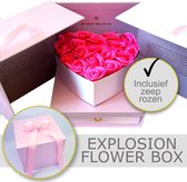 LOVELO®️ Explosion Flower Box HARTJE - Luxe Geschenkdoos - Flowerbox - Giftbox - Explosion Box - 25 x 25 x 22 cm - Parel Roze - Inclusief Zeep Rozen