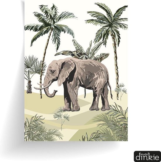 Studio Dinkie Poster a4 Jungle getekend | Olifant | Babykamer | Kinderkamer | Decoratie