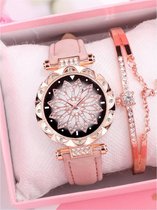 Dames horloge + armband roze