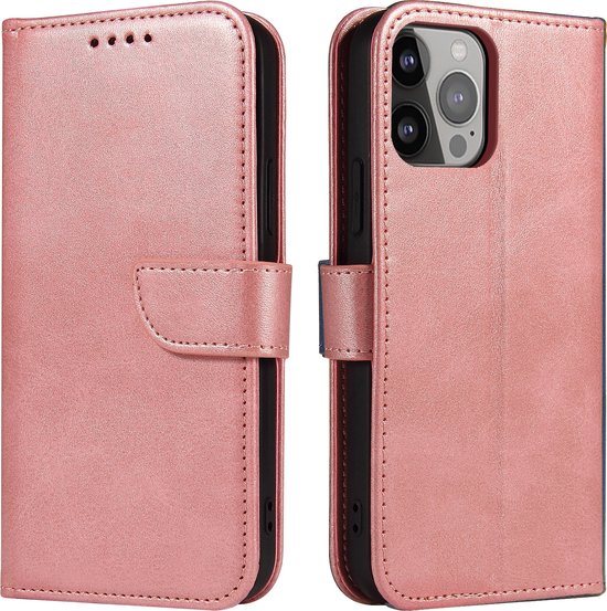 Shieldcase geschikt voor Apple iPhone 13 Pro Max bookcase - roze - Hoesje met pasjeshouder - Boekje Book Case - Boekhoesje leer - Lederen beschermhoesje - Leder bookcase hoesje met pashouder