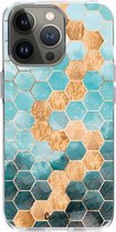 Casetastic Apple iPhone 13 Pro Hoesje - Softcover Hoesje met Design - Honeycomb Art Blue Print