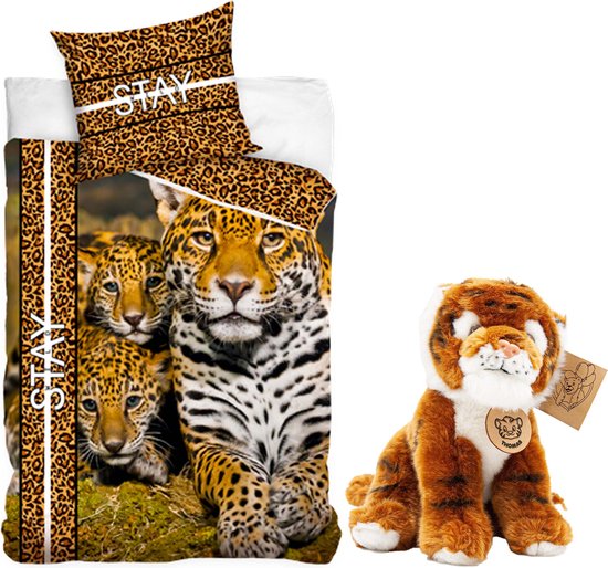 Dekbedovertrek Luipaard-Cheetah-Panter- 1 persoons- 140x200- incl. pluche Tijger - 21cm