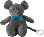 muzikale knuffel muis 28 cm donkergrijs/blauw