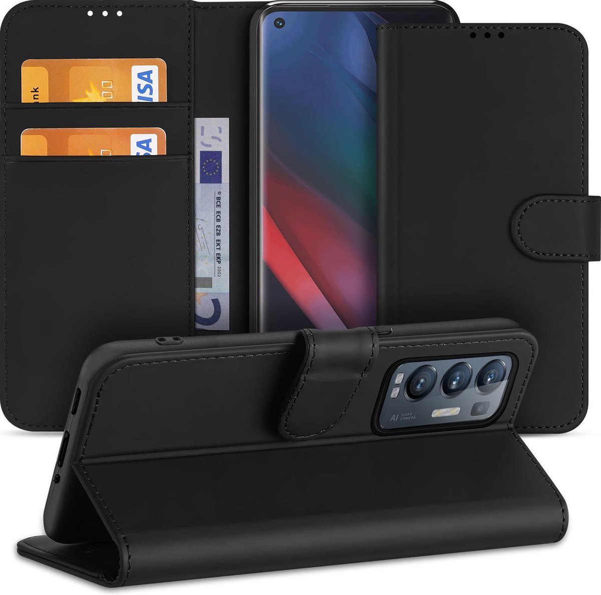 OPPO Find X3 Neo Hoesje Zwart met Pasjeshouder