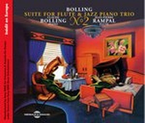 CD-hoes met de tekst 'Bolling Suite for Flute & Jazz Piano Trio Bolling No. 2 Rampal'. Een surrealistisch tafereel van muziekinstrumenten.