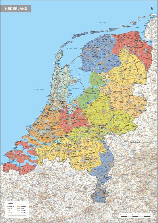 Poster - Landkaart Nederland - 100 x 140cm
