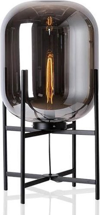Groenovatie Smoke Glazen Tafellamp XL - Metaal - E27 Fitting - ⌀34x74cm - Zwart