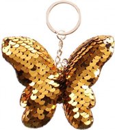 sleutelhanger 7 x 9 cm gouden pailletten