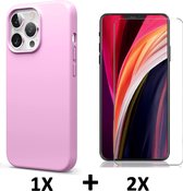 Apple iPhone 13 Pro Max Hoesje Roze & 2 Stuks Glazen Screenprotector - Siliconen Back Cover