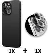 iPhone 13 Pro Max Hoesje Zwart & Camera Lens Glazen Screenprotector - Siliconen Back Cover