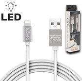 iPhone Lightning Kabel 1 Meter - Oplaadkabel USB Wit / Zilver - met LED verlichting - Nylon Kabel