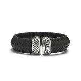SILK Jewellery - 844BLK Zilveren & Leren Bangle - handgevlochten kwaliteits leer - 925 sterling zilver