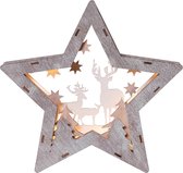 STAR Trading Fauna Kerst Deco Ster - Kerstverlichting - LED - 25 cm - hout/bruin/wit