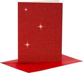 glitterkaarten met enveloppen 10,5 x 15 cm 4 stuks rood