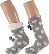 HomeSocks Apollo | Dames | Licht Grijs met harten met Antislip