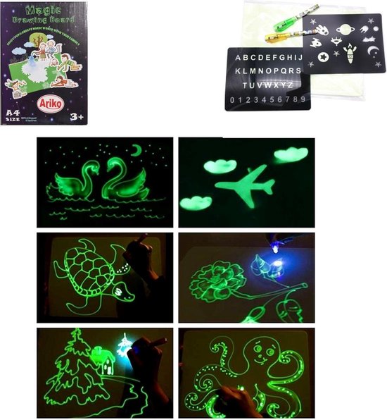 Ariko A4 Lichtgevend Whitebord Tekenbord |  Magisch tekenbord kinderen | Tekenen met licht | LED | lichtgevend tekenbord | educatief speelgoed | glow in the dark | lichtpen | tekenen in het donker