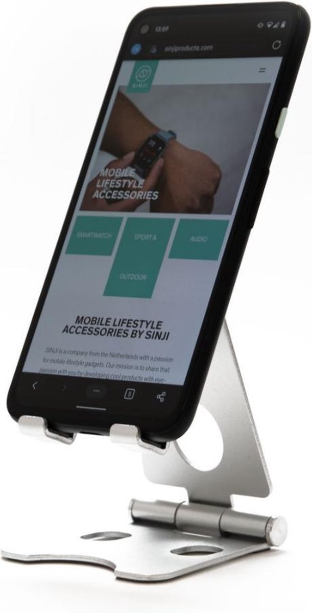 Sinji Foldable stand – Telefoon en tablethouder – Opvouwbaar en verstelbaar – Aluminium – Antislip en antikras siliconen - Zilver