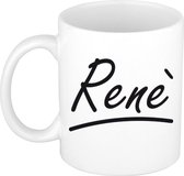 Rene naam cadeau mok / beker met sierlijke letters - Cadeau collega/ vaderdag/ verjaardag of persoonlijke voornaam mok werknemers