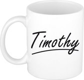 Timothy naam cadeau mok / beker met sierlijke letters - Cadeau collega/ vaderdag/ verjaardag of persoonlijke voornaam mok werknemers