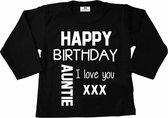 Shirt kind verjaardag tante-zwart-tekst wit-Maat 98