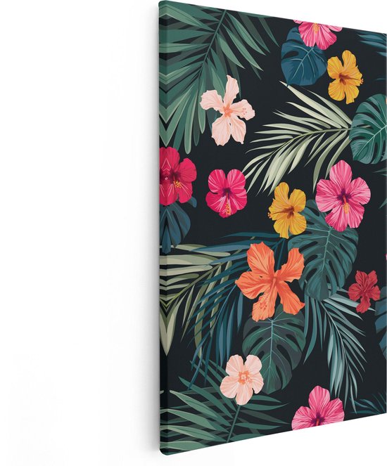 Artaza Canvas Schilderij Getekende Tropische Bloemen - Abstract - 20x30 - Klein - Foto Op Canvas - Canvas Print