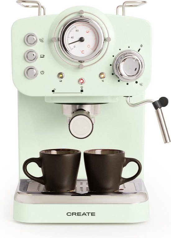 CREATE Thera Retro Gloss Express Koffiemachine - Groen - Gemalen koffie - Espresso - Cappuchino - Machiato - Americano