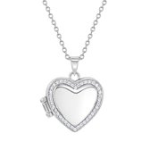 Joy|S - Zilveren hartje medaillon met ketting - randje van zirkonia - ISJ luxury collection