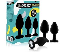 Fluweelzachte Luxe Buttplug Set van 3 met Kristallen Stop - Zwart
