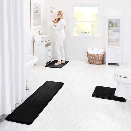 Badmat set met Toiletmat Zwart - Wc mat uitsparing - Douchemat antislip - Badkamermat douche - Badkamer en douche - Fop en Bij