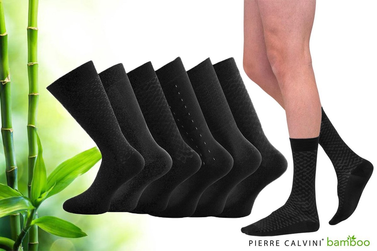 Pierre Calvini - Bamboe Sokken Heren - Heren Sokken 41 46 - 12 Paar - Zwart - Lange Sokken - Subtiel Design - Kousen Heren - Anti Zweet