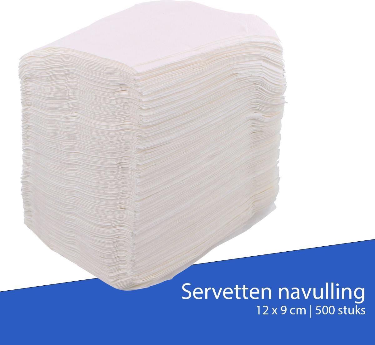 WDMT Servetten Navulling - 500 stuks - 12,5 x 8 cm - Geschikt voor Universele Servetten Dispensers - Servet - Papier - Servetten Papieren - Milieuvriendelijk - Servetten Papieren - Ideaal voor Horeca en Thuisgebruik - Wit