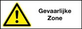 Gevaarlijke zone sticker met tekst 300 x 100 mm