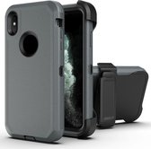 Robot schokbestendig siliconen + pc-beschermhoes met achtercliphouder voor iPhone XR (grijs zwart)