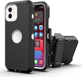 Robot schokbestendig siliconen + pc-beschermhoes met clip aan de achterkant voor iPhone 12 / 12 Pro (zwart wit)