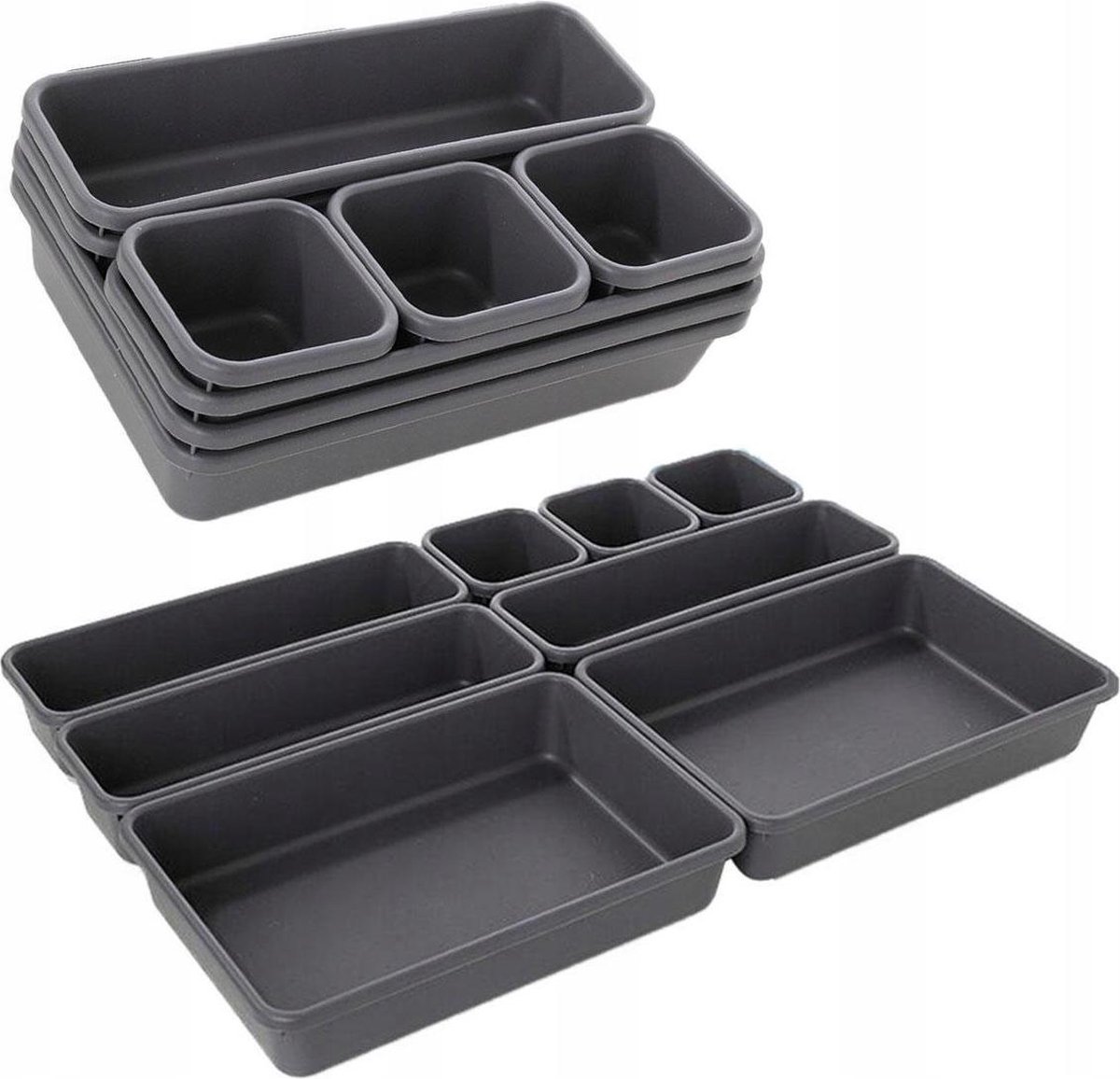 Modulaire Lade Organizer Set Van 8 Bakken - Bestekbak Ladeverdeler Ladebak Organiser Lade Inzet Bak Opbergbak Houder Verdeling Buro/Keukenklade/Keuken/Badkamer - Inzetbak Opbergbakken Voor Opbergen Van Bestek/Cosmetica/Sieraden - Kunststof - Grijs — cadeau in Cadeau-ideeën - foto 8