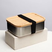 Dzukou Jim Corbett - Boîte à lunch en acier inoxydable avec couvercle en Bamboe - Boîte à bento - Boîte à pain en acier inoxydable - Boîte à pain en Bamboe - Boîte à lunch Eco - Boîte à bento - 1200 ml
