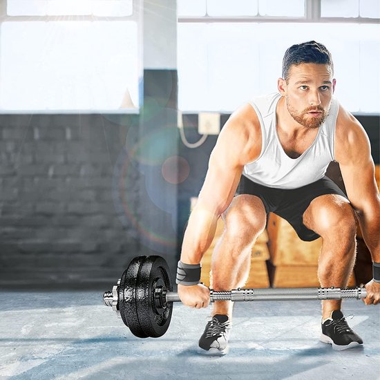RE:SPORT 2-in-1 halterset, 15 kg, verstelbaar, korte en lange halters, stersluiting en verbindingsbuis
