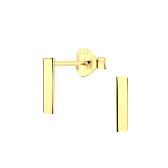Joy|S - Zilveren bar / staaf oorbellen - 2 x 10 mm - gepolijst - 14k goudplating