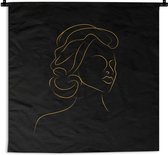 Wandkleed - Wanddoek - Vrouw - Zwart - Goud - Line art - 90x90 cm - Wandtapijt