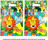 10 Uitdeelzakjes Happy Birthday 16,5 x 25 cm - Cellofaan Plastic Traktatie Kado Zakjes - Snoepzakjes - Koekzakjes - Koekje - Cookie - Leeuw - Dieren - Giraf - Aap - Papegaai - Olif
