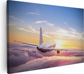 Artaza Canvas Schilderij Vliegtuig In De Wolken Bij Zonsondergang - 120x80 - Groot - Foto Op Canvas - Canvas Print