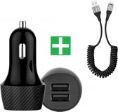 Multi Compacte 3.0 Auto Lader Oplader met iPhone 1 M kabel- Dual USB Port Sigaretten Aansteker - voor Elektronische Apparaten