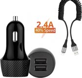Quick Charge 3.0 dubbele USB Auto Oplader Metaal (24W) -12V / 24V Sigarettenaansteker Poort Autolader met iPhone Kabel - Twee poorten - Voor iPhone & Samsung Snellader