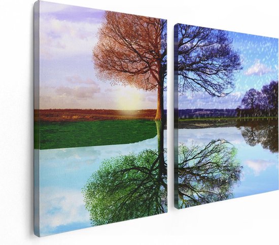 Artaza Canvas Schilderij Tweeluik Vier Seizoenen Boom - 120x80 - Foto Op Canvas - Canvas Print