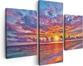 Artaza Canvas Schilderij Drieluik Zonsondergang Op Het Strand In De Malediven - 90x60 - Foto Op Canvas - Canvas Print