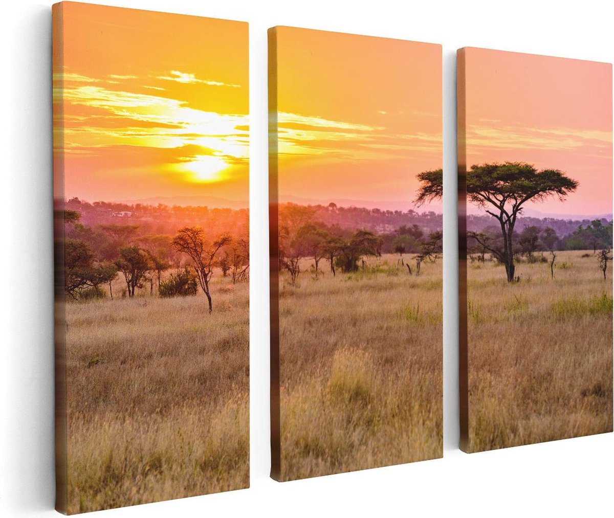 Artaza Canvas Schilderij Drieluik Zonsondergang In De Savanne - 120x80 - Foto Op Canvas - Canvas Print
