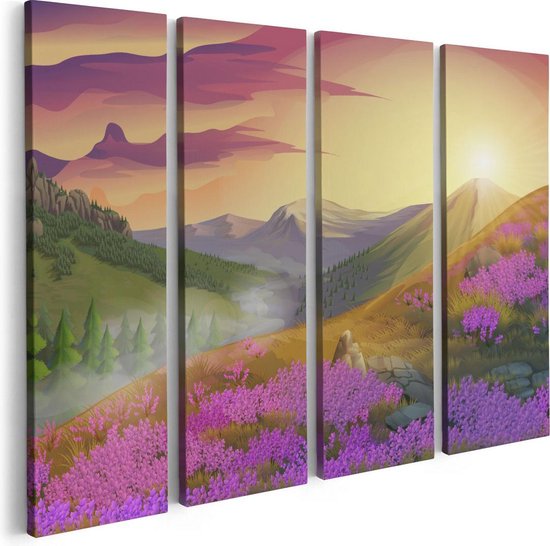 Artaza Canvas Schilderij Vierluik Lavendel Bloemen In De Bergen - Abstract - 80x60 - Foto Op Canvas - Canvas Print