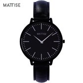 MATTISE Unisex Zwart Horloge met Zwart Horlogebandje van Echt Leer — Meis3 38 mm Quartz Heren Horloge Dames — Horloge voor Mannen Horloge voor Vrouwen — Horloges Horologe Uurwerk M